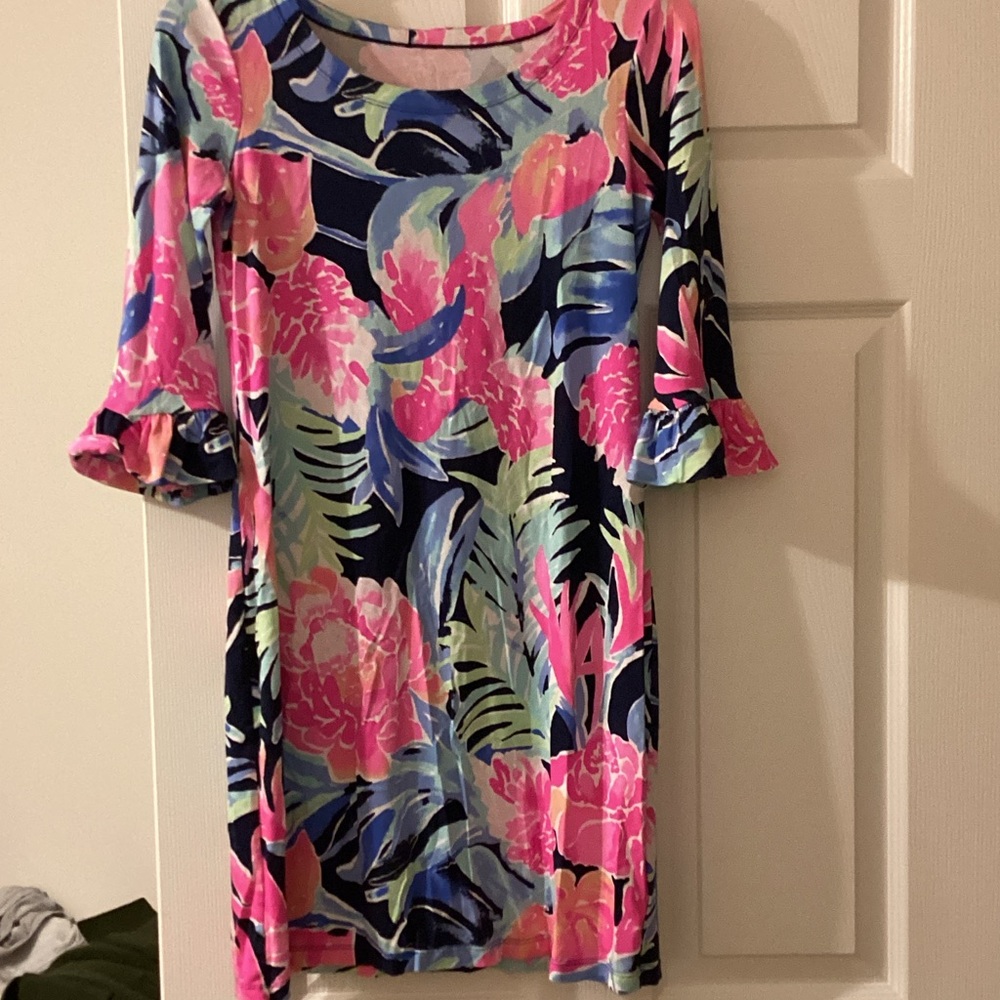 Lilly Pulitzer Navy Shift Dress with Pink Floral & Blue Accents